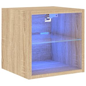 vidaXL Meuble TV mural avec lumi&egrave;res LED ch&ecirc;ne sonoma 30x28,5x30 cm