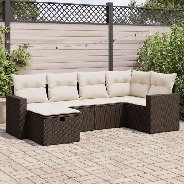 vidaXL Salon de jardin avec coussins 6 pcs marron r&eacute;sine tress&eacute;e