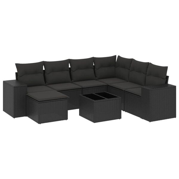 vidaXL Salon de jardin 8 pcs avec coussins noir r&eacute;sine tress&eacute;e