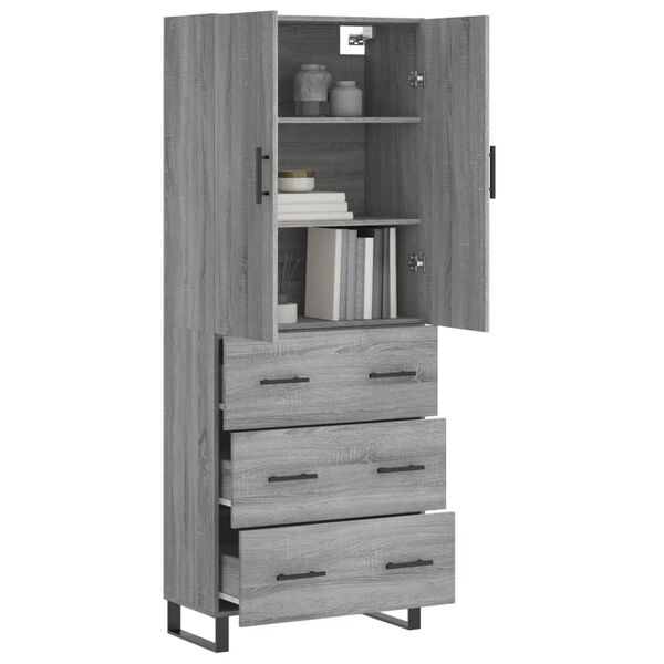 vidaXL Buffet haut Sonoma gris 69,5x34x180 cm Bois d'ing&eacute;nierie