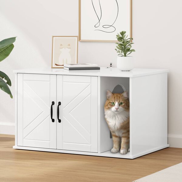 vidaXL Maison pour chat Blanc Brillant 85 x 55 x 50 cm