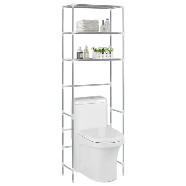 vidaXL Support de rangement 3 niveaux de toilette Argent&eacute; 53x28x169 cm