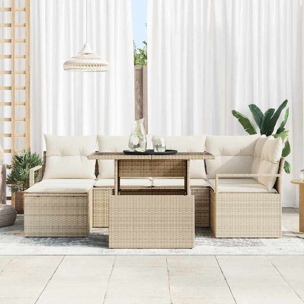 vidaXL Ensemble de canap&eacute; de jardin avec coussin 7 pcs beige et cr&egrave;me