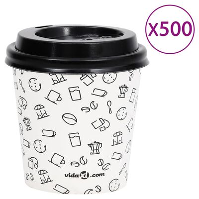 vidaXL Tasses à café en papier et couvercles 120 ml 500 pcs Blanc/noir