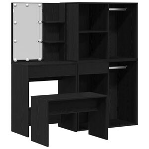 vidaXL Ensemble de table de maquillage avec LED 4 pcs Ch&ecirc;ne noir