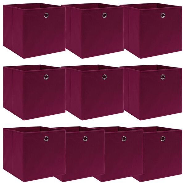 vidaXL Boîtes de rangement 10 pcs Rouge foncé 32x32x32 cm Tissu