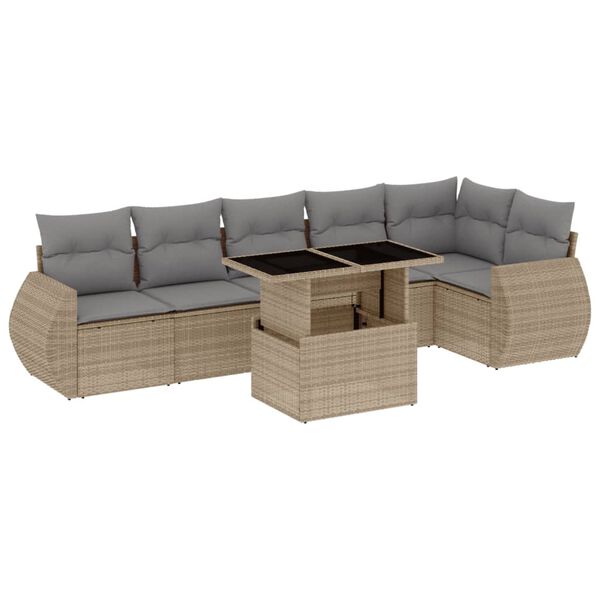 vidaXL Salon de jardin avec coussins 7 pcs beige r&eacute;sine tress&eacute;e