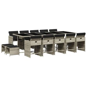 vidaXL Ensemble &agrave; manger de jardin et coussins 15 pcs gris clair rotin