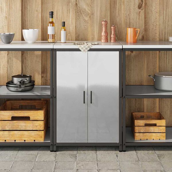 vidaXL Rangement de cuisine avec &eacute;tag&egrave;re Argent 60 x 50 x 92 cm Acier