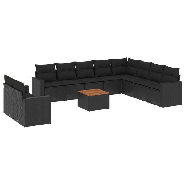 vidaXL Salon de jardin 11 pcs avec coussins noir r&eacute;sine tress&eacute;e