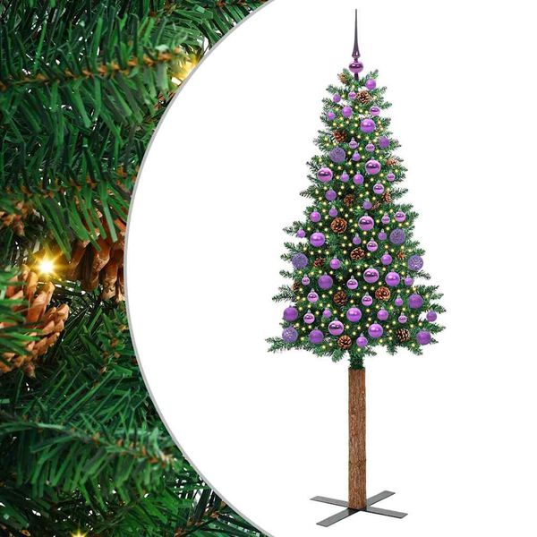 vidaXL Sapin de Noël mince Vert 180 cm PVC et bois de pin massif