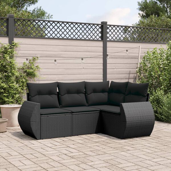 vidaXL Salon de jardin 4 pcs avec coussins noir r&eacute;sine tress&eacute;e