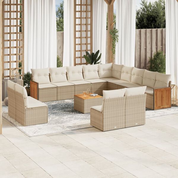 vidaXL Salon de jardin avec coussins 14 pcs beige r&eacute;sine tress&eacute;e