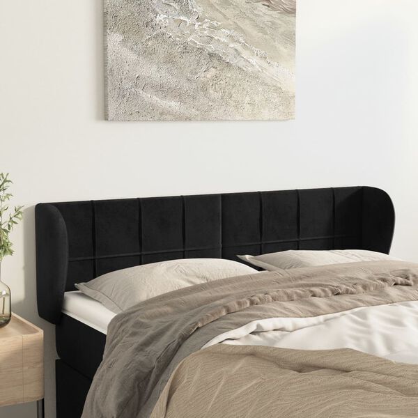 vidaXL T&ecirc;te de lit avec oreilles Noir 147x23x78/88 cm Velours