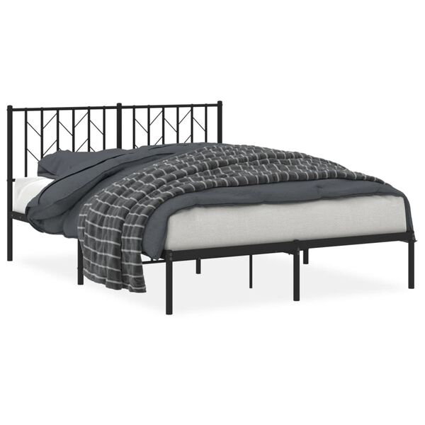 vidaXL Cadre de lit m&eacute;tal sans matelas avec t&ecirc;te de lit noir 140x190cm