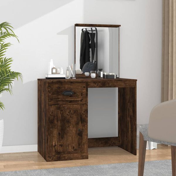 vidaXL Coiffeuse et miroir ch&ecirc;ne fum&eacute; 90x50x132,5 cm bois d'ing&eacute;nierie