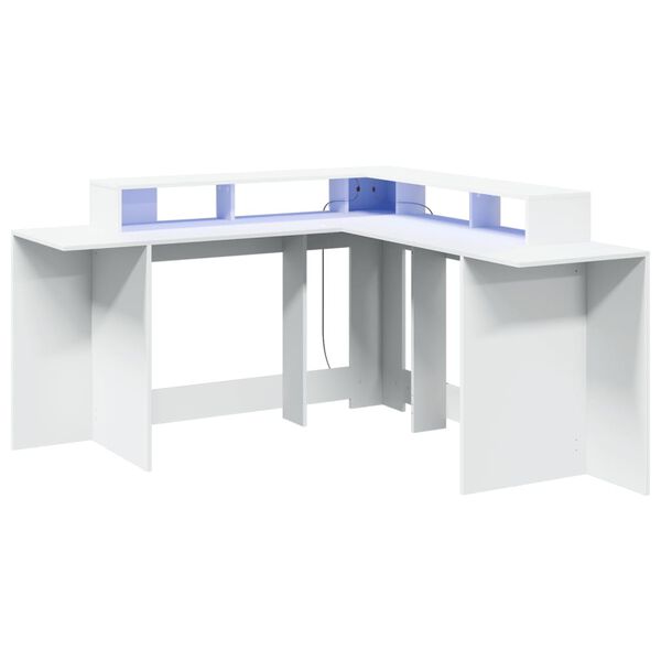 vidaXL Bureau avec lumi&egrave;res LED blanc 152x152x91 cm bois d'ing&eacute;nierie