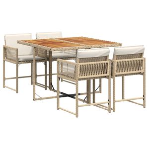 vidaXL Ensemble &agrave; manger de jardin avec coussins 5pcs Beige poly rotin