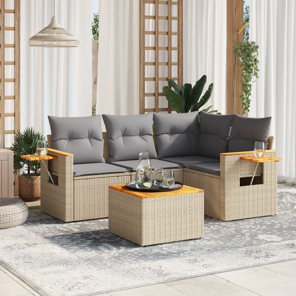 vidaXL Salon de jardin avec coussins 5 pcs beige r&eacute;sine tress&eacute;e