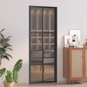 vidaXL Porte int&eacute;rieure 76x201,5 cm Noir Verre ESG et aluminium