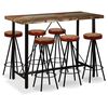 vidaXL Ensemble de bar 7 pcs Bois de r&eacute;cup&eacute;ration Cuir v&eacute;ritable et toile