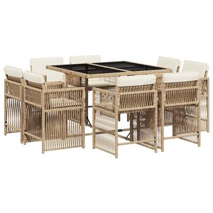 vidaXL Ensemble &agrave; manger de jardin et coussins 9 pcs beige Poly rotin