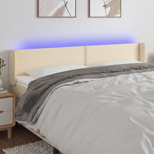 vidaXL T&ecirc;te de lit &agrave; LED Cr&egrave;me 203x16x78/88 cm Tissu