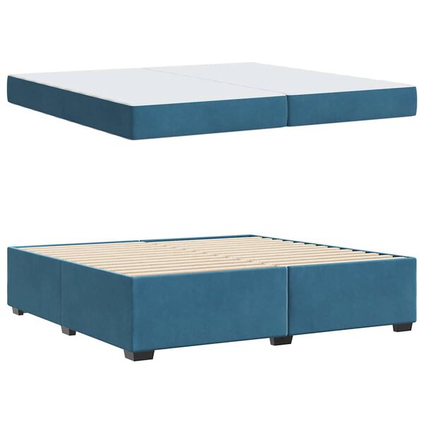 vidaXL Cadre de lit avec matelas Bleu fonc&eacute; 200 x 200 cm tissu