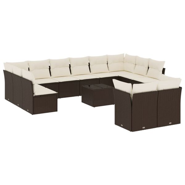 vidaXL Salon de jardin avec coussins 13 pcs marron r&eacute;sine tress&eacute;e