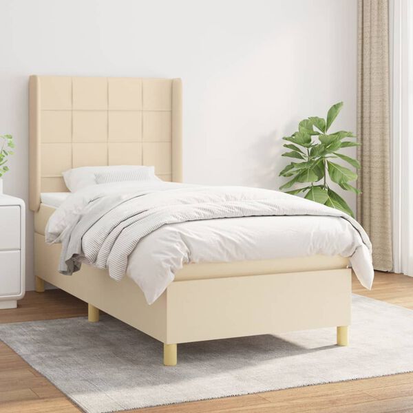 vidaXL Sommier &agrave; lattes de lit avec matelas Cr&egrave;me 100x200 cm Tissu