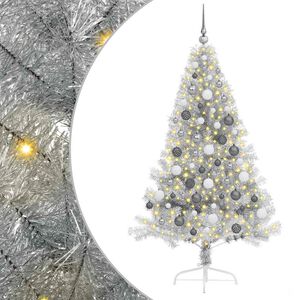 vidaXL Sapin de No&euml;l artificiel pr&eacute;-&eacute;clair&eacute; Argent 180 cm PET