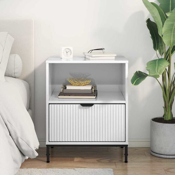 vidaXL Cabinet de chevet avec tiroir Blanc brillant 49 x 36 x 61 cm