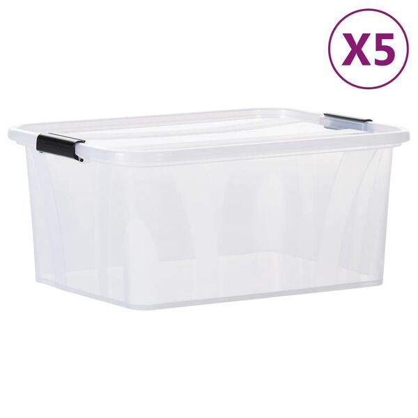 vidaXL Bo&icirc;tes de rangement avec couvercles 5 pcs Transparent 32 L