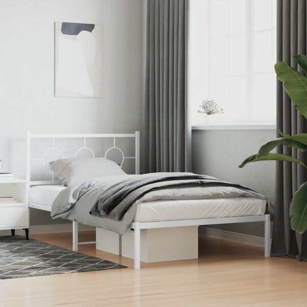 vidaXL Cadre de lit m&eacute;tal sans matelas et pied de lit blanc 107x203 cm