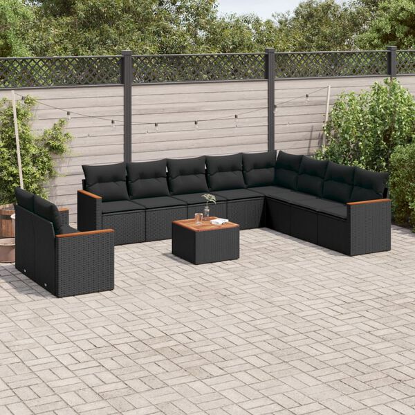 vidaXL Salon de jardin 11 pcs avec coussins noir r&eacute;sine tress&eacute;e
