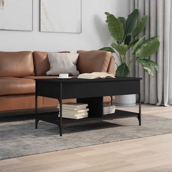 vidaXL Table basse noir 100x50x50 cm bois d'ing&eacute;nierie et m&eacute;tal
