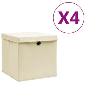 vidaXL Bo&icirc;tes de rangement avec couvercles 4 pcs 28x28x28 cm Cr&egrave;me