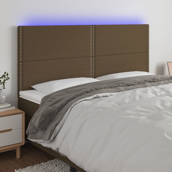 vidaXL T&ecirc;te de lit &agrave; LED Marron fonc&eacute; 200x5x118/128 cm Tissu
