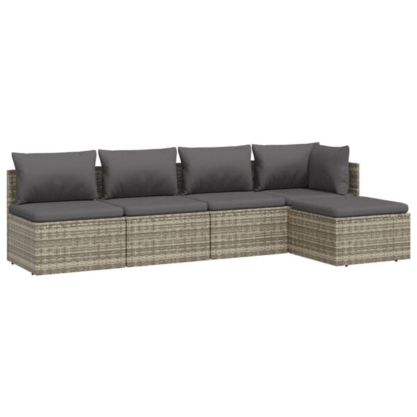 vidaXL Salon de jardin 5 pcs avec coussins Gris R&eacute;sine tress&eacute;e