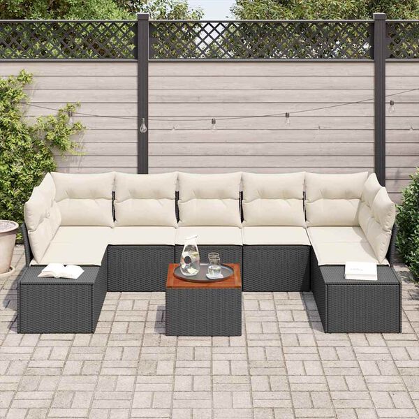 vidaXL Ensemble de canap&eacute; de jardin avec coussin 8 pcs Noir polyrotin