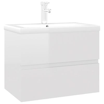 vidaXL Armoire d'évier lavabo intégré blanc brillant bois d'ingénierie