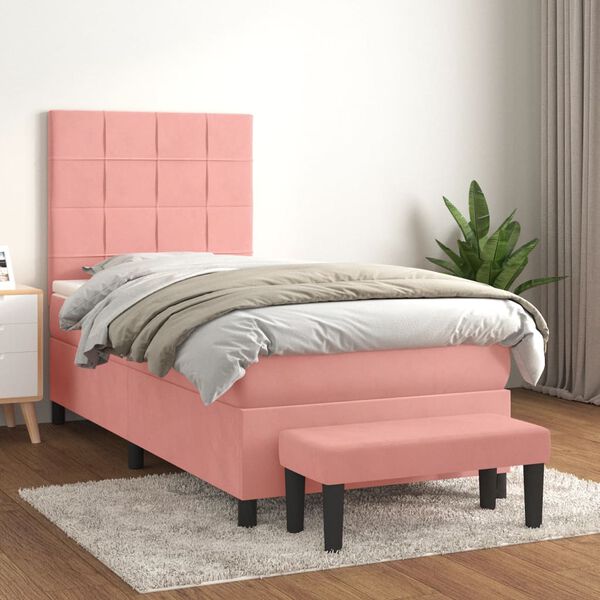 vidaXL Sommier &agrave; lattes de lit avec matelas Rose 90x200 cm Velours