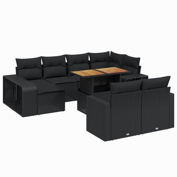 vidaXL Salon de jardin 11 pcs avec coussins noir r&eacute;sine tress&eacute;e