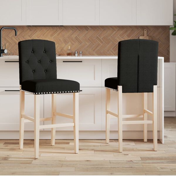 vidaXL Chaises de bar lot de 2 bois massif d'h&eacute;v&eacute;a et tissu