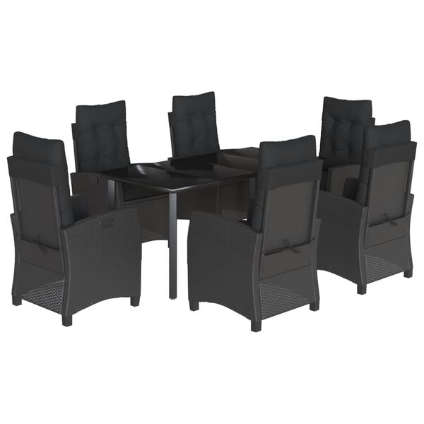 vidaXL Ensemble &agrave; manger de jardin coussins 7pcs Noir R&eacute;sine tress&eacute;e