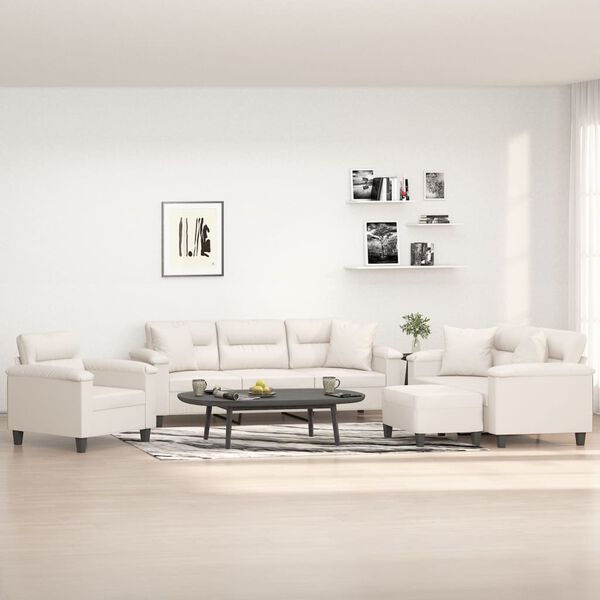 vidaXL Ensemble de canapés 4 pcs avec coussins Beige Tissu microfibre