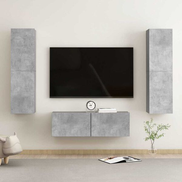vidaXL Ensemble de meubles TV 3 pcs Gris b&eacute;ton Bois d'ing&eacute;nierie