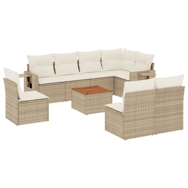vidaXL Salon de jardin avec coussins 9 pcs beige r&eacute;sine tress&eacute;e