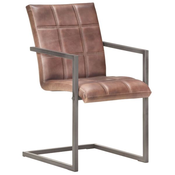 vidaXL Chaises &agrave; manger cantilever lot de 2 marron cuir v&eacute;ritable