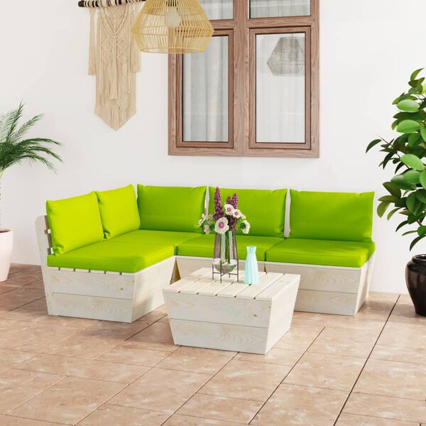 vidaXL Salon de jardin palette 5 pcs avec coussins bois d'&eacute;pic&eacute;a